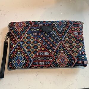 Colorful Aldo Tribal African Geometric Clutch with Wrist Strap